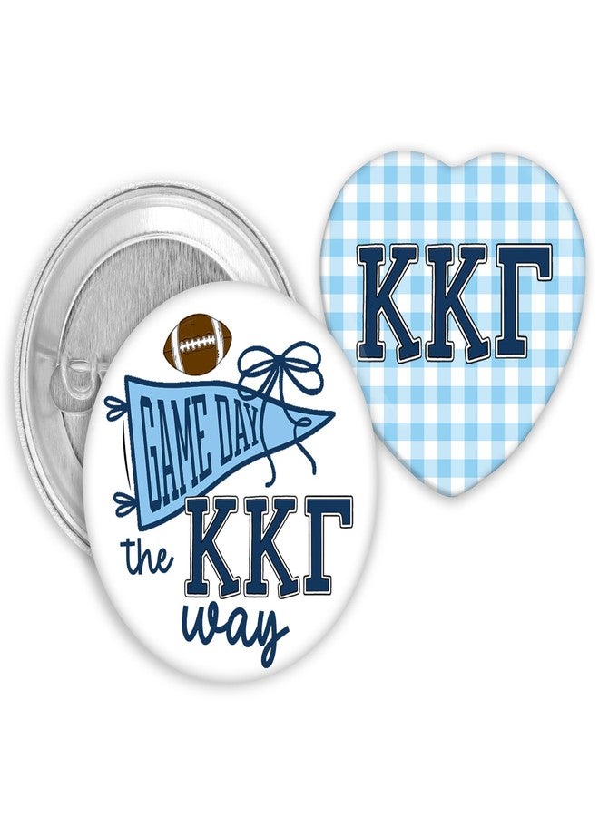 SCRAPHEART Kappa Kappa Gamma Sorority 2-Pin Button Set - Licensed KKG Game Day Pin and Heart-Shaped Gingham Button Set - Big Little Gift, Bid Day Favor - Greek Life Cute Sorority Accessories, KKG Sorority Gifts - Image 1